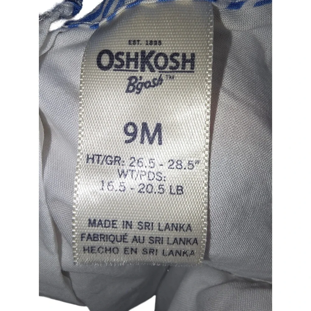 OshKosh‎ Bgosh Baby Girls White Romper Blue Seersucker Trim Snap Bottom 9M